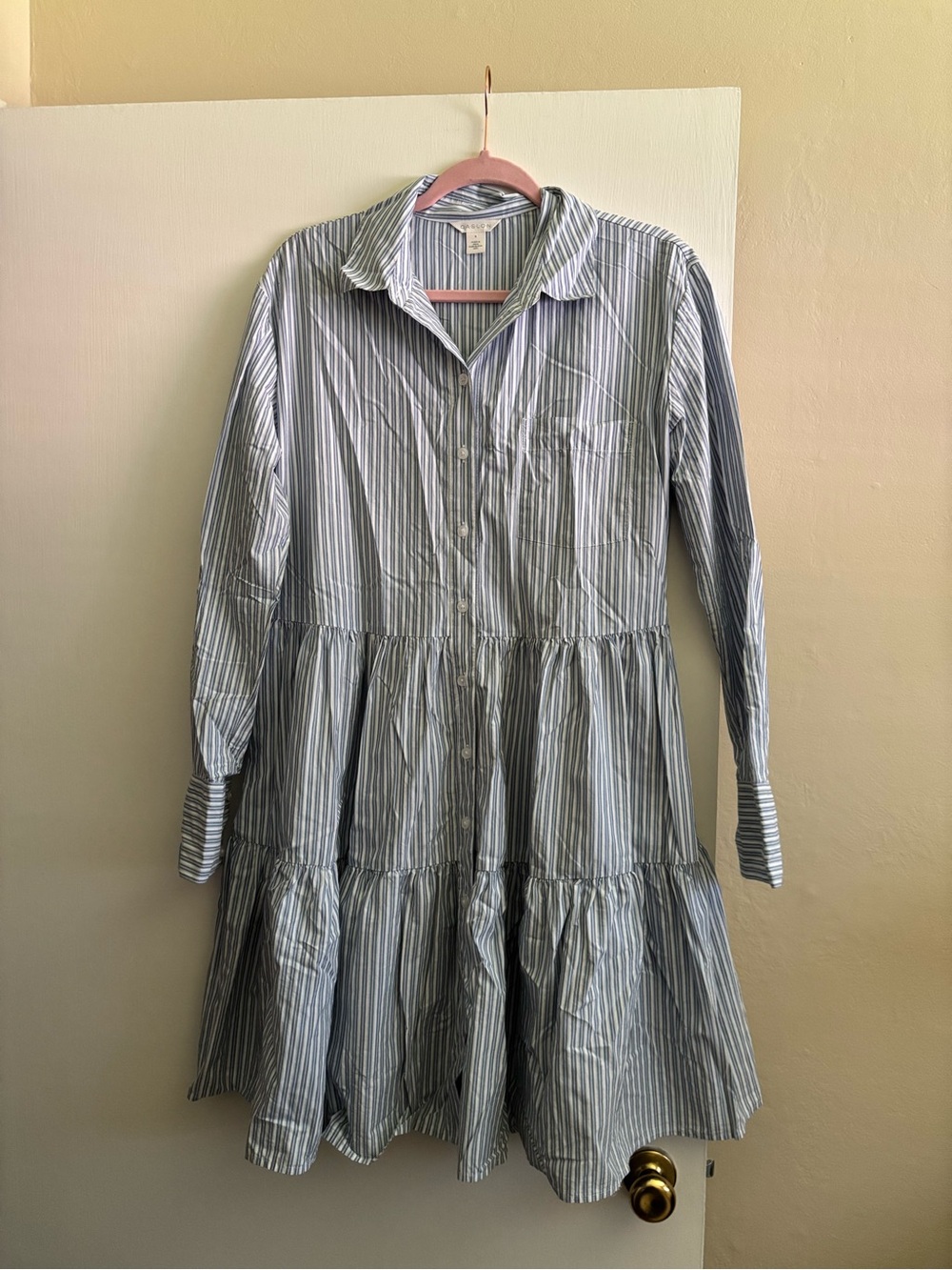 Caslon Light Blue and White Striped Long Sleeve Tiered Shirt Dress